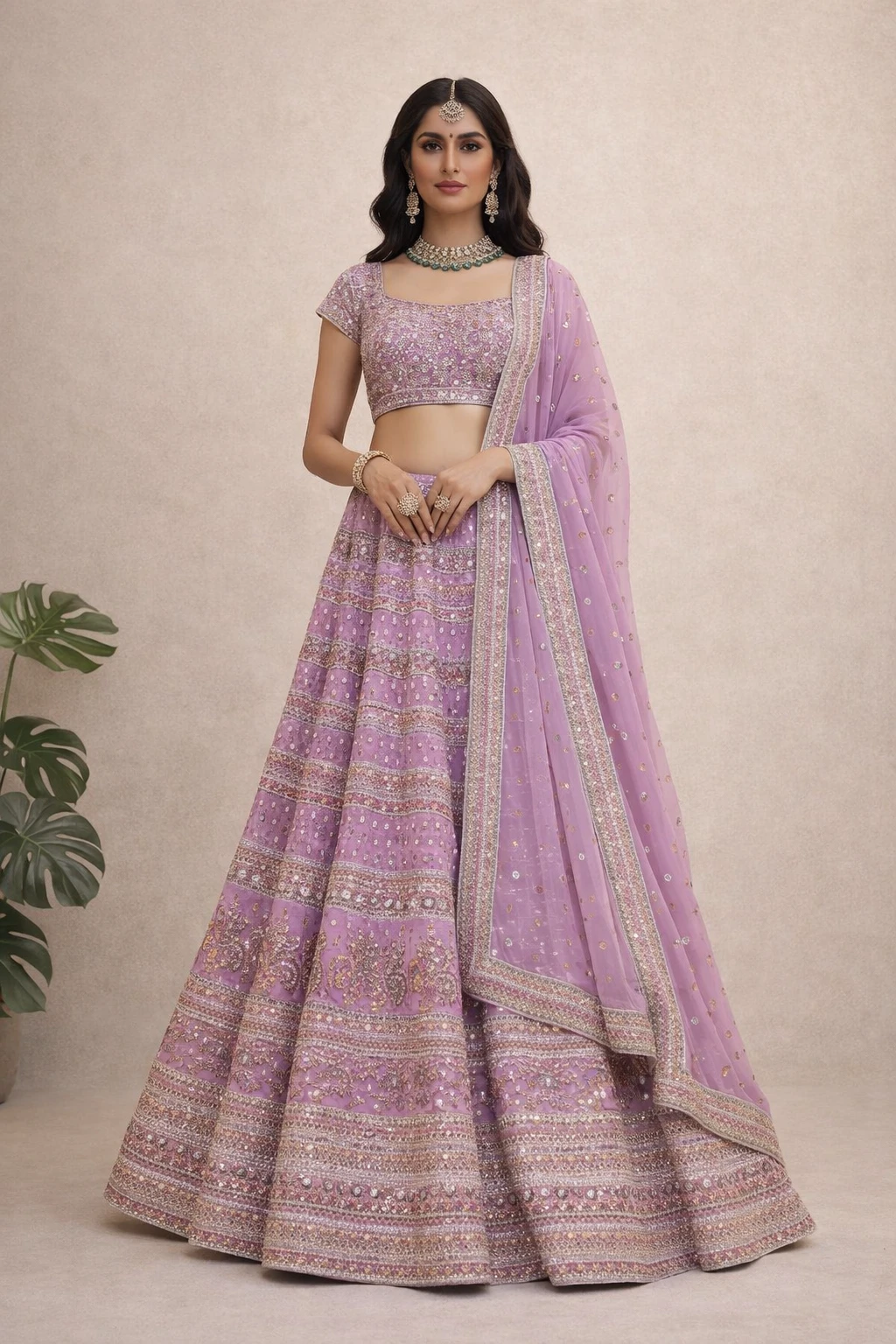 Lilac Blossom Embroidered Lehenga Choli Set — Georgette