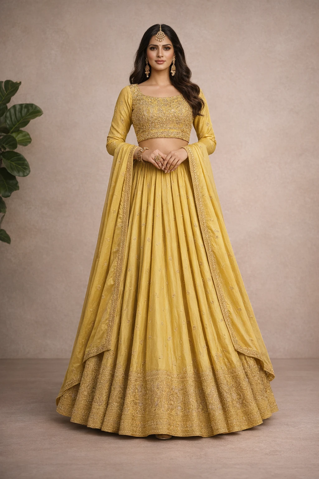 Mustard Radiance Embroidered Lehenga Choli — Crepe and Georgette