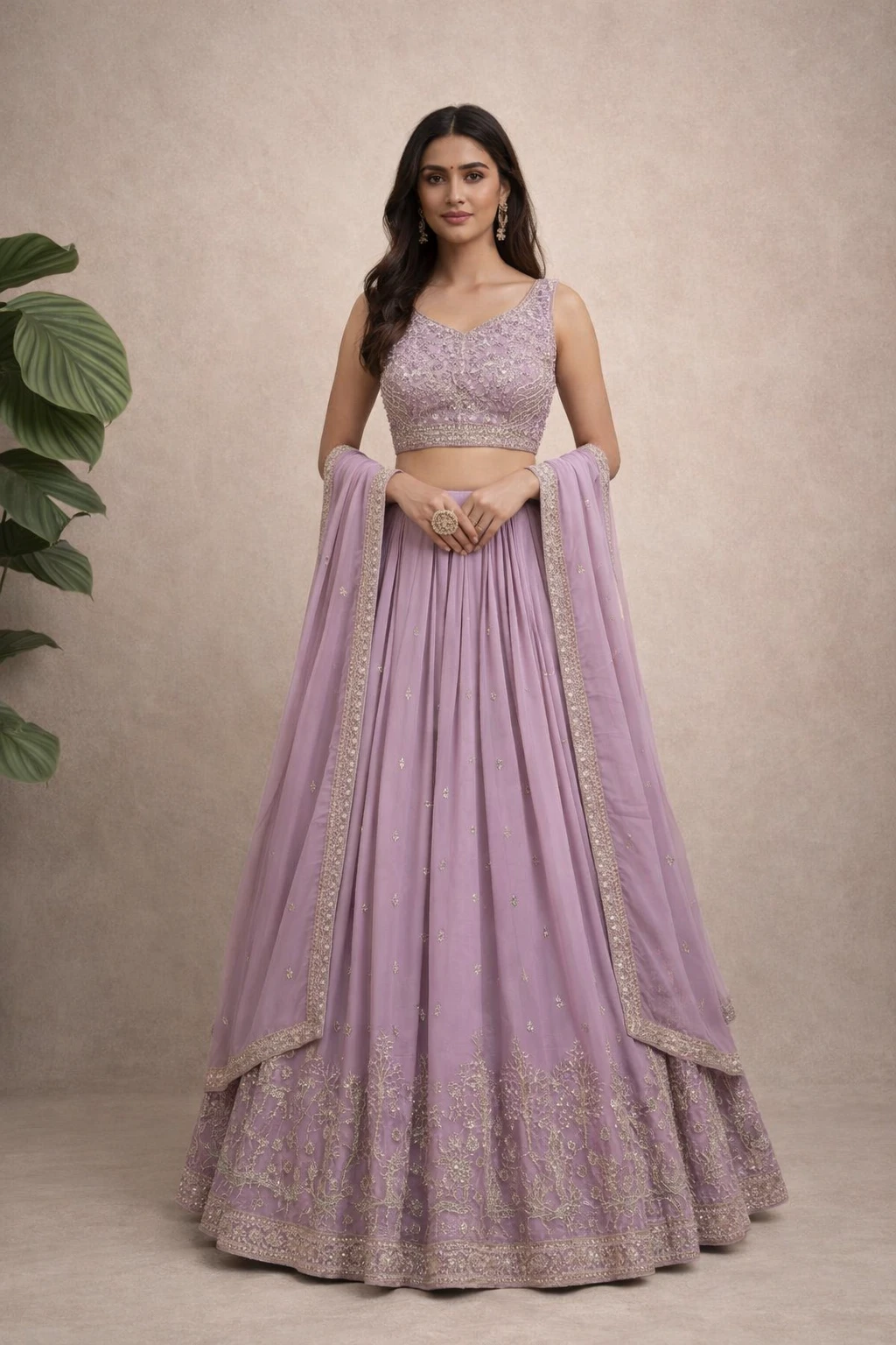 Lavender Bloom Sequin Embroidered Lehenga Choli — Georgette and Net