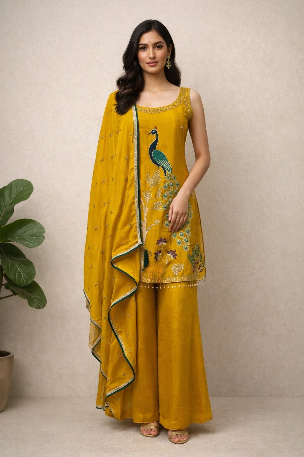 Embroidered Silk-Blend Palazzo Set — Georgette-Silk