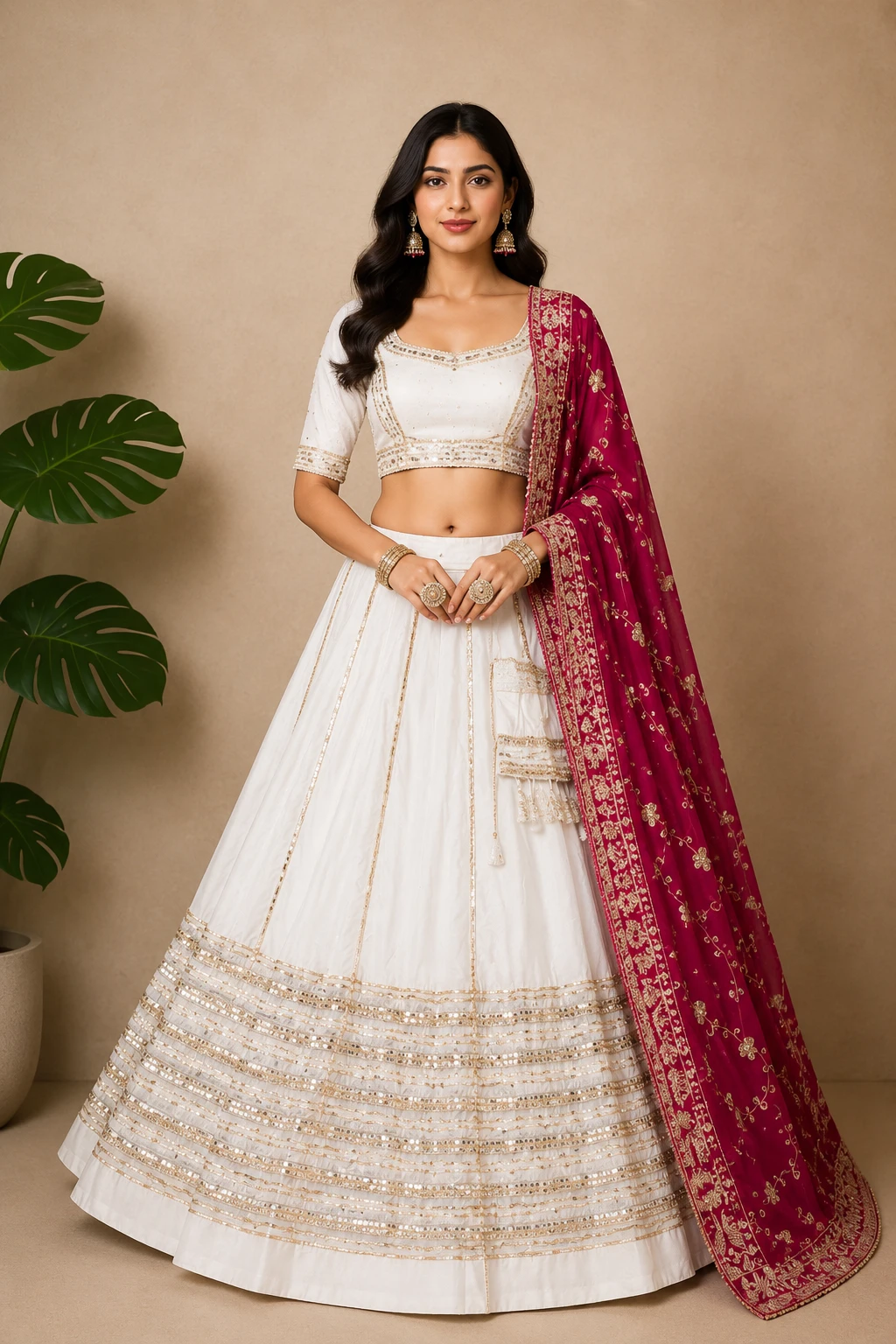 Pearl Ivory Gota-Patti Sequin Lehenga Set — Chanderi Silk Blend