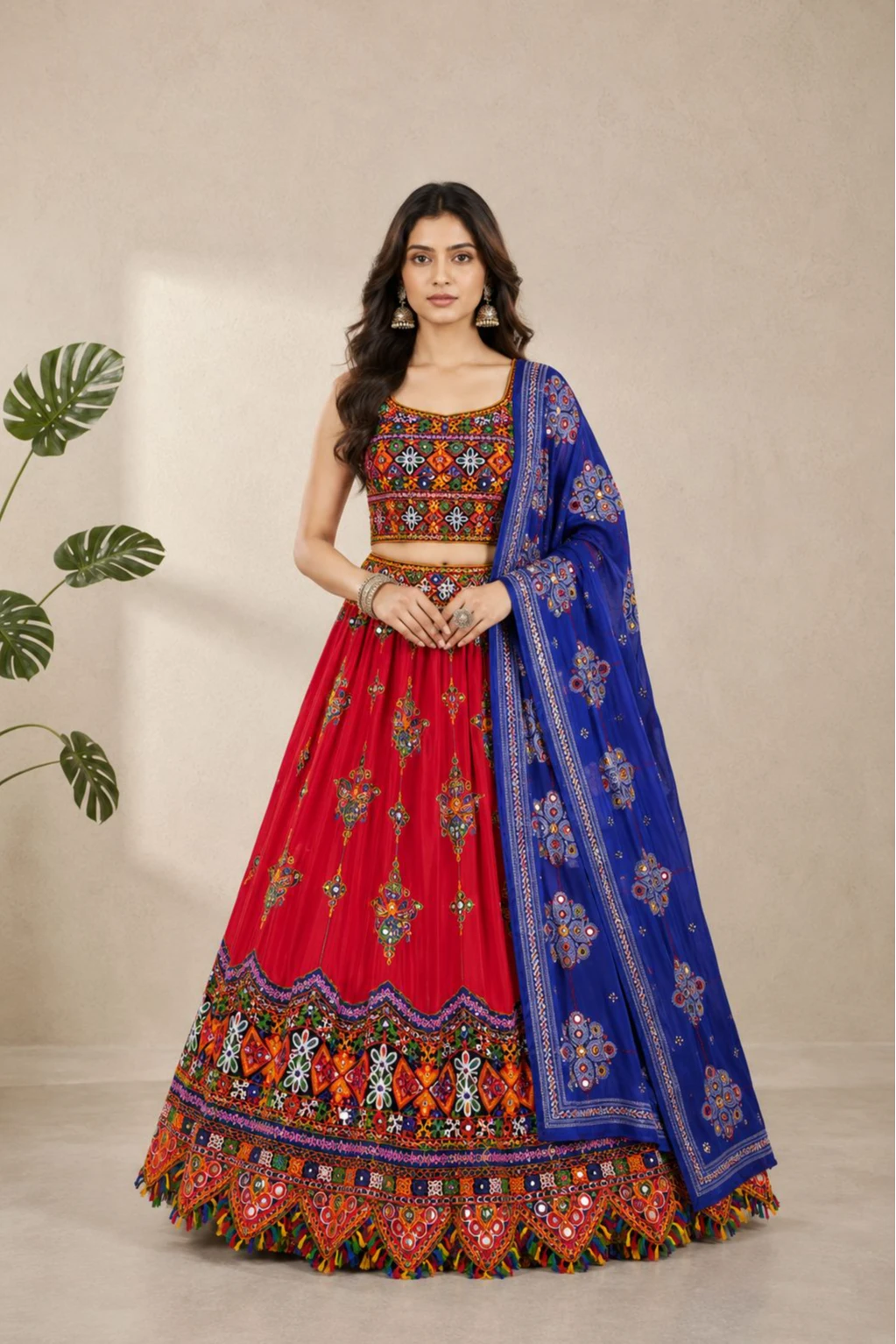 Royal Crimson Embroidered Lehenga Choli Set navratri chaniya choli — Premium Georgette and Silk Blend